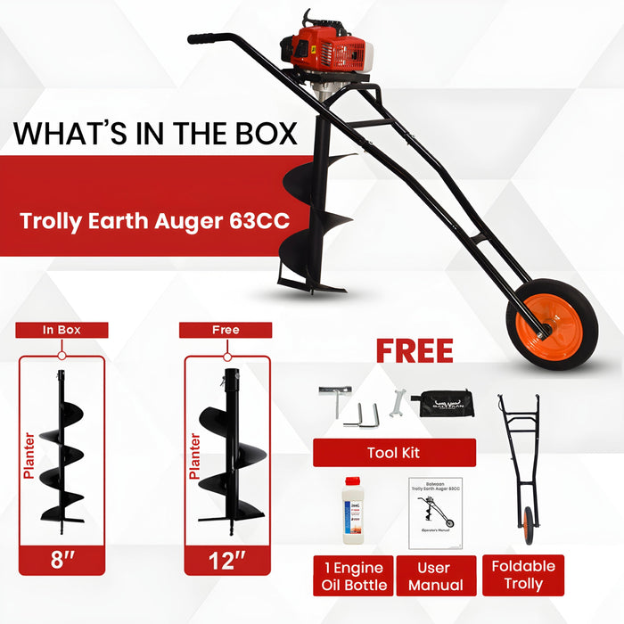 Trolley Type Earth Auger | Premium 63cc Engine